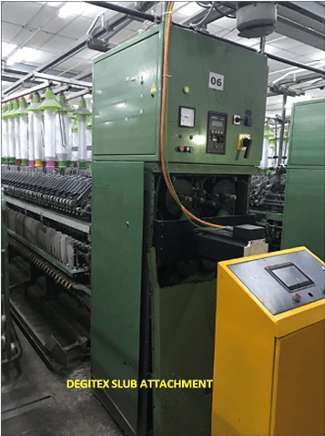 DEGITEX Fancy Slub Attachment in action on ring frame at H&D Group